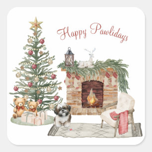 Happy Pawlidays Dog Design - Shih Tzu Quadratischer Aufkleber