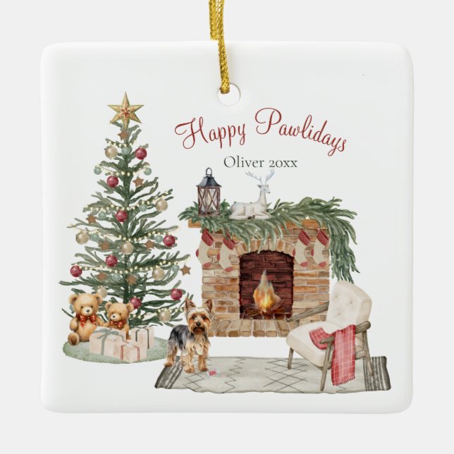 Happy Pawlidays Dog Design - Yorkie Keramikornament (Vorderseite)