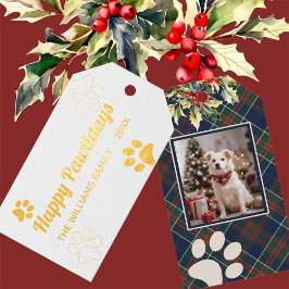 Happy Pawlidays Dog Paw Kariertes Foto Weihnachten Geschenkanhänger