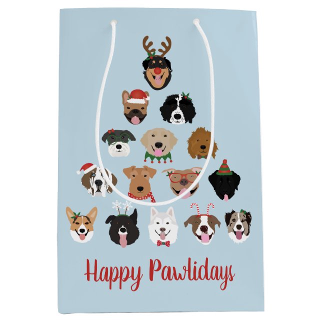 Happy Pawlidays Dog Weihnachtsbaum Mittlere Geschenktüte (Vorderseite)
