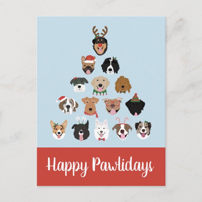 Happy Pawlidays Dog Weihnachtsbaum Postkarte (Vorderseite)