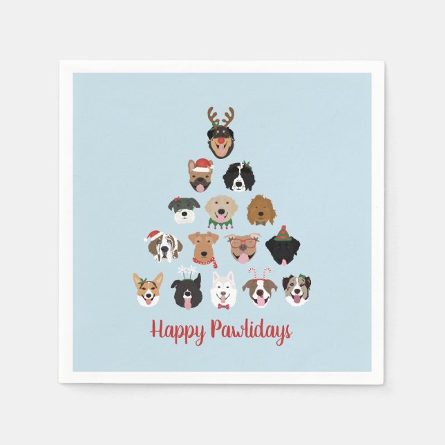 Happy Pawlidays Dog Weihnachtsbaum Serviette (Vorderseite)