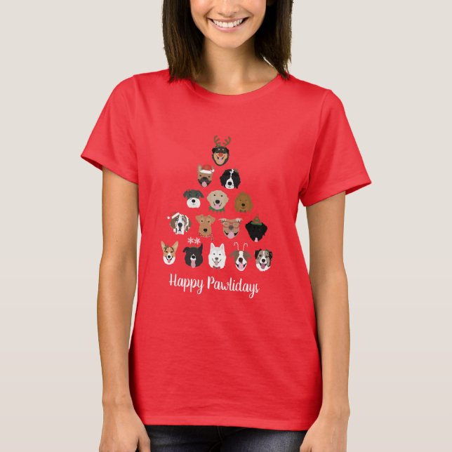 Happy Pawlidays Dog Weihnachtsbaum T-Shirt (Vorderseite)