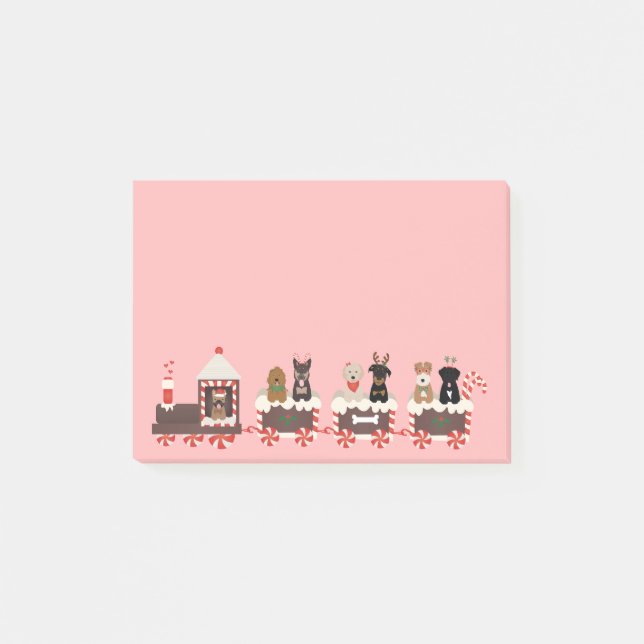 Happy Pawlidays Dog Weihnachtszug Post-it Klebezettel (Vorderseite)