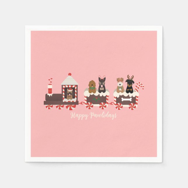 Happy Pawlidays Dog Weihnachtszug Serviette (Vorderseite)
