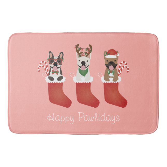 Happy Pawlidays French Bulldogs Christmas Strumpf Badematte (Vorderseite)