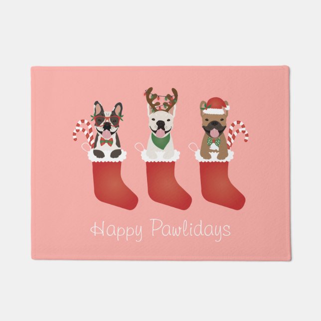 Happy Pawlidays French Bulldogs Christmas Strumpf Fußmatte (Vorderseite)