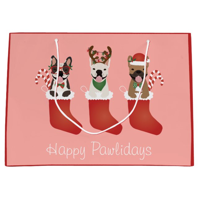 Happy Pawlidays French Bulldogs Christmas Strumpf Große Geschenktüte (Vorderseite)