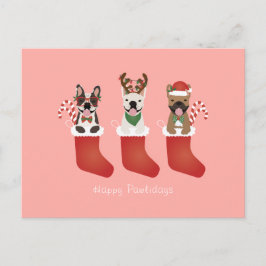 Happy Pawlidays French Bulldogs Christmas Strumpf Postkarte