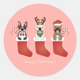 Happy Pawlidays French Bulldogs Christmas Strumpf Runder Aufkleber