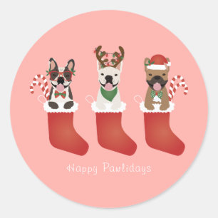 Happy Pawlidays French Bulldogs Christmas Strumpf Runder Aufkleber