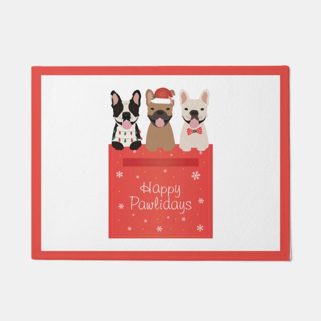 Happy Pawlidays French Bulldogs Fußmatte (Vorderseite)