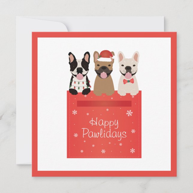 Happy Pawlidays French Bulldogs Karte (Vorderseite)