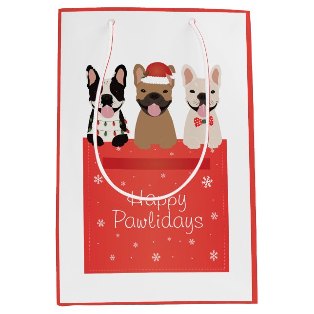 Happy Pawlidays French Bulldogs Mittlere Geschenktüte (Vorderseite)