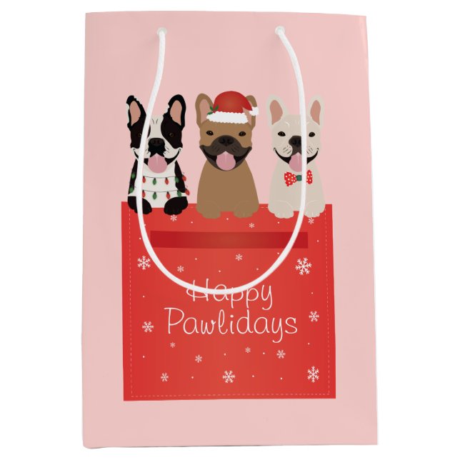 Happy Pawlidays French Bulldogs Mittlere Geschenktüte (Vorderseite)