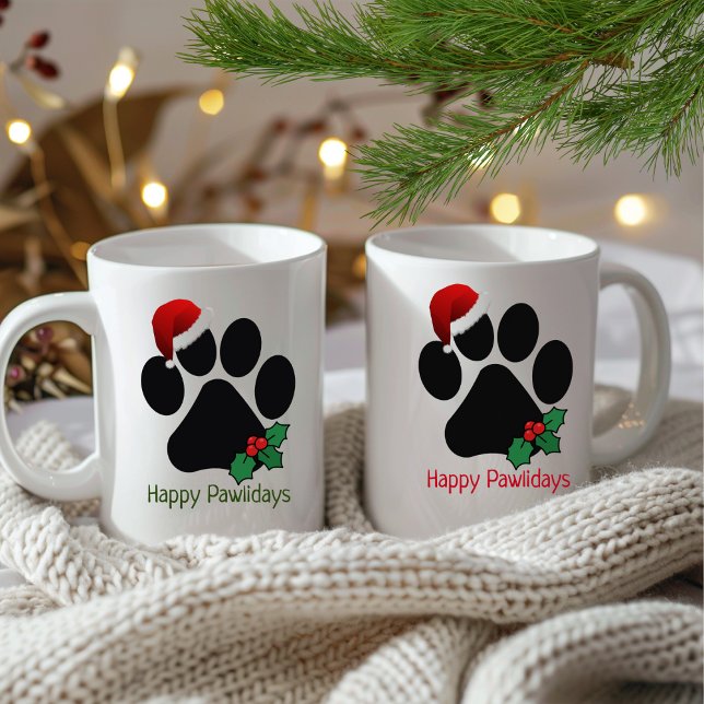 Happy Pawlidays Fun Santa Paw Print Weihnachten Ta Kaffeetasse (Von Creator hochgeladen)