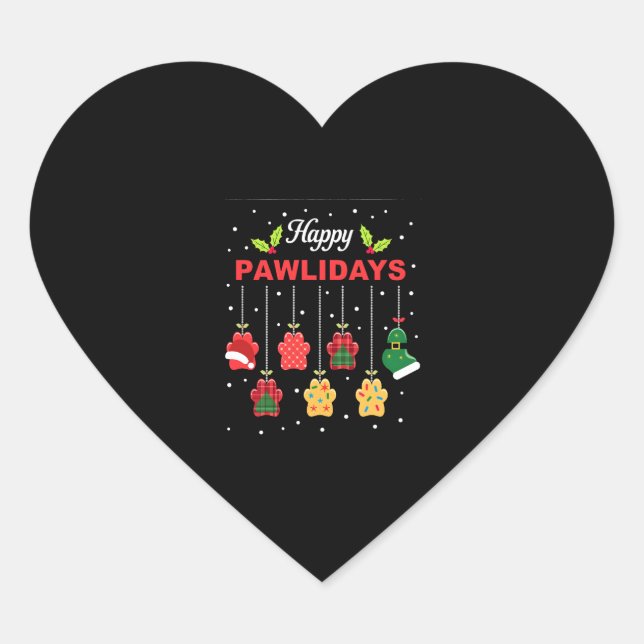 Happy Pawlidays Funny Christmas Dog Paw Xmas Dogs  Herz-Aufkleber (Vorderseite)