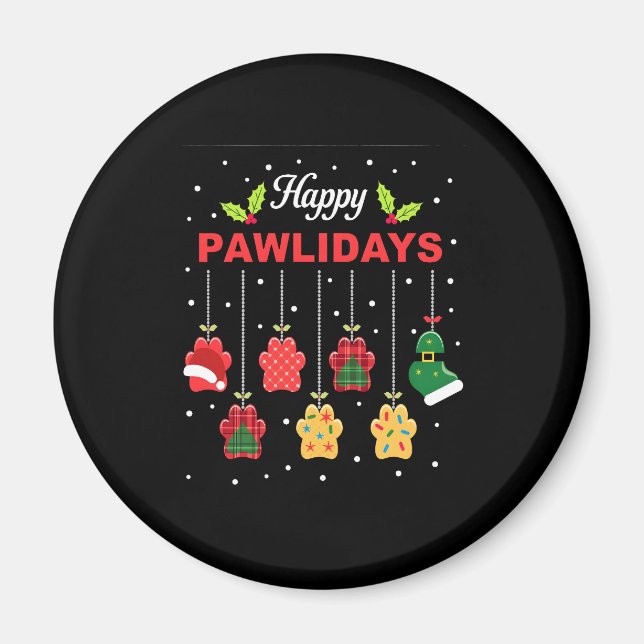 Happy Pawlidays Funny Christmas Dog Paw Xmas Dogs  Magnet (Vorne)