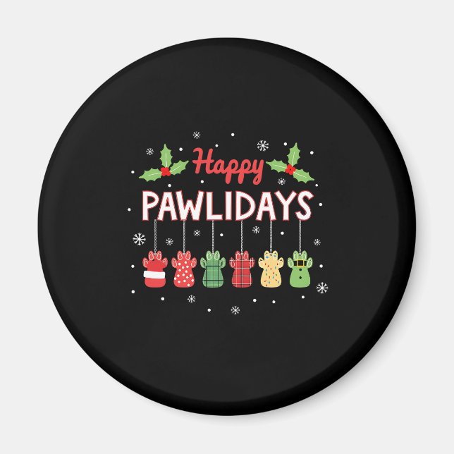 Happy Pawlidays Funny Christmas Dog Paw Xmas Dogs  Magnet (Vorne)