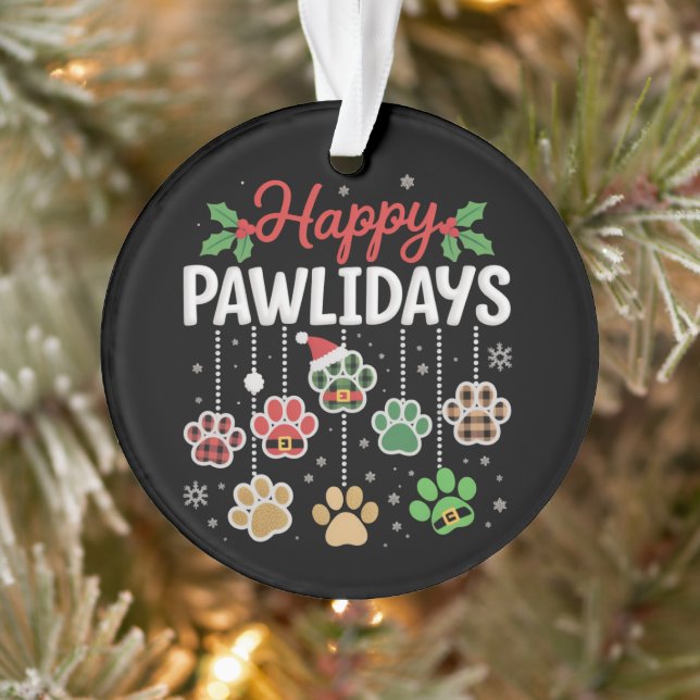 Happy Pawlidays Funny Christmas Dog Paw Xmas Dogs  Ornament (Baum)