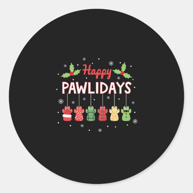 Happy Pawlidays Funny Christmas Dog Paw Xmas Dogs  Runder Aufkleber (Vorderseite)