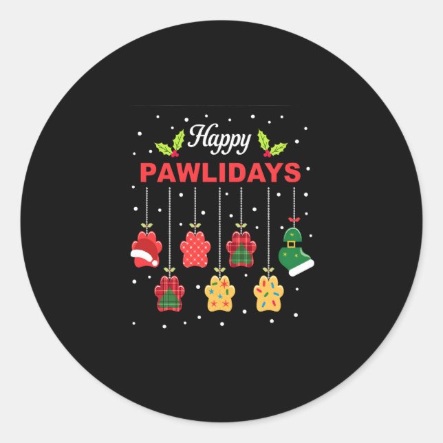 Happy Pawlidays Funny Christmas Dog Paw Xmas Dogs  Runder Aufkleber (Vorderseite)