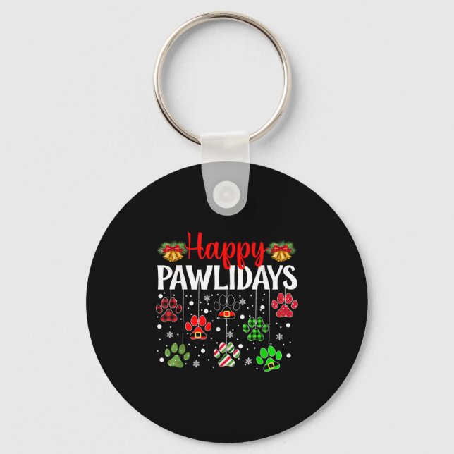 Happy Pawlidays Funny Christmas Hund Paw Xmas Hund Schlüsselanhänger (Vorderseite)