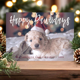 Happy Pawlidays Funny Niedlich Script Pet Dog Foto Feiertagskarte