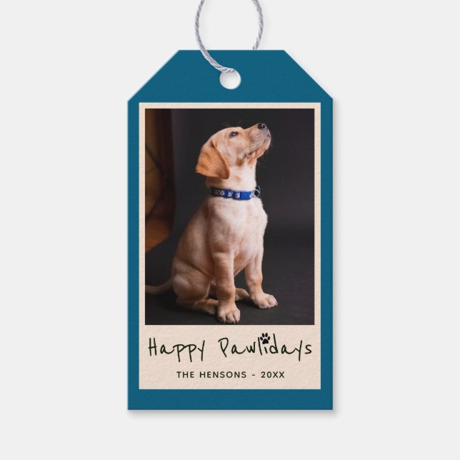 Happy Pawlidays Funny Pun Family Pet Foto Geschenkanhänger (Vorderseite)