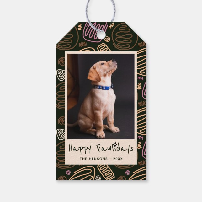 Happy Pawlidays Funny Pun Pet Foto Geschenkanhänger (Vorderseite)