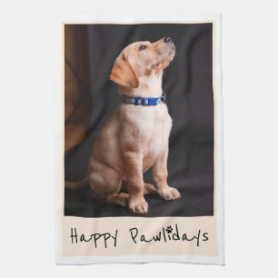 Happy Pawlidays Funny Pun Pet Foto Geschirrtuch