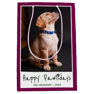 Happy Pawlidays Funny Pun Pet Foto Mittlere Geschenktüte