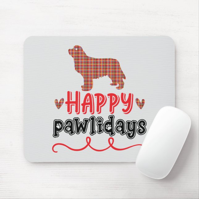Happy Pawlidays | Funny Word Puff Mousepad (Mit Mouse)
