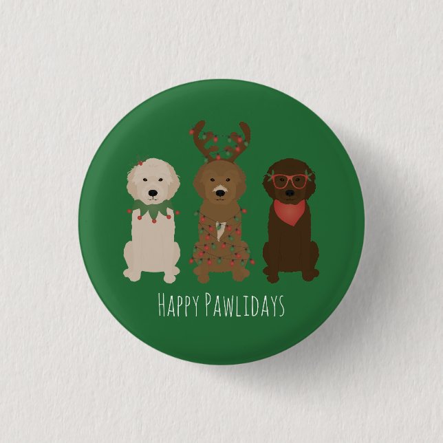 Happy Pawlidays Goldendoodle Weihnachtslicht Button (Vorderseite)