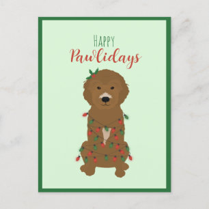 Happy Pawlidays Goldendoodle Weihnachtslicht Feiertagspostkarte