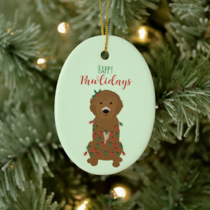 Happy Pawlidays Goldendoodle Weihnachtslicht Keramik Ornament