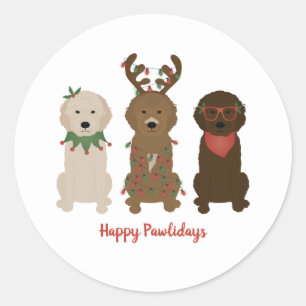 Happy Pawlidays Goldendoodle Weihnachtslicht Runder Aufkleber