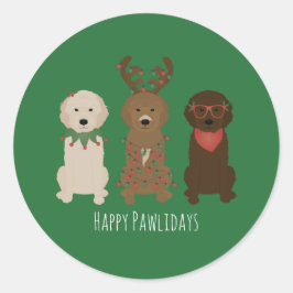 Happy Pawlidays Goldendoodle Weihnachtslicht Runder Aufkleber