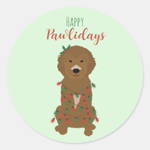Happy Pawlidays Goldendoodle Weihnachtslicht Runder Aufkleber