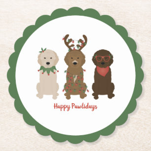 Happy Pawlidays Goldendoodle Weihnachtslicht Untersetzer