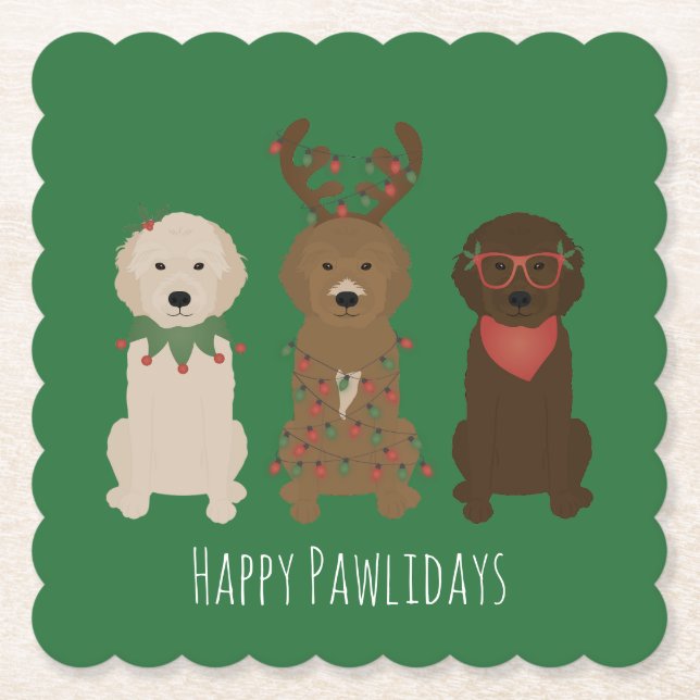 Happy Pawlidays Goldendoodle Weihnachtslicht Untersetzer (Vorderseite)