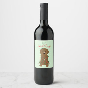 Happy Pawlidays Goldendoodle Weihnachtslicht Weinetikett
