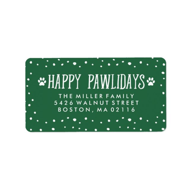 Happy Pawlidays | Green Holiday Address Adressaufkleber (Vorne)