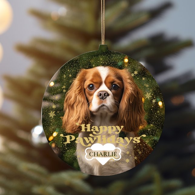 Happy Pawlidays Hund Welpen Herzknochen Foto Keramikornament (Happy Pawlidays Dog Puppy Pet Heart Bone Photo Ceramic Ornament)