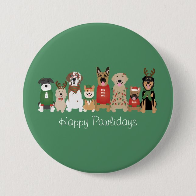 Happy Pawlidays Hunde Red Green Button (Vorderseite)
