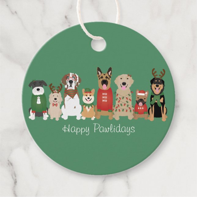 Happy Pawlidays Hunde Red Green Geschenkanhänger (Vorderseite)