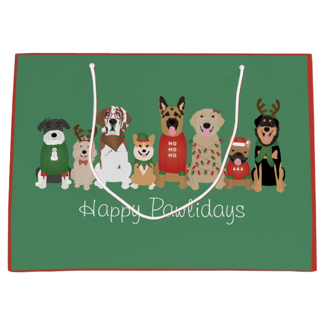 Happy Pawlidays Hunde Red Green Große Geschenktüte (Vorderseite)