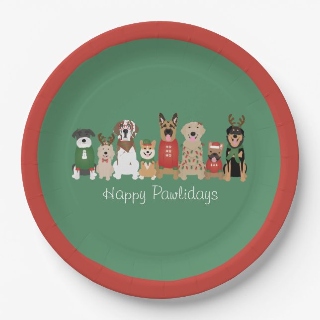 Happy Pawlidays Hunde Red Green Pappteller (Vorderseite)