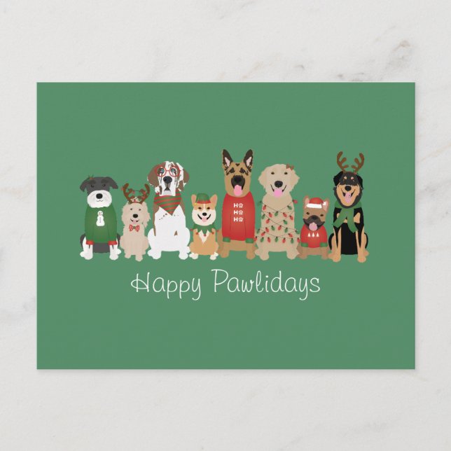 Happy Pawlidays Hunde Red Green Postkarte (Vorderseite)
