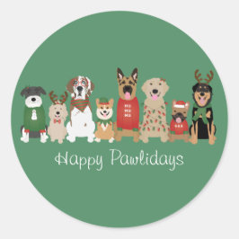 Happy Pawlidays Hunde Red Green Runder Aufkleber